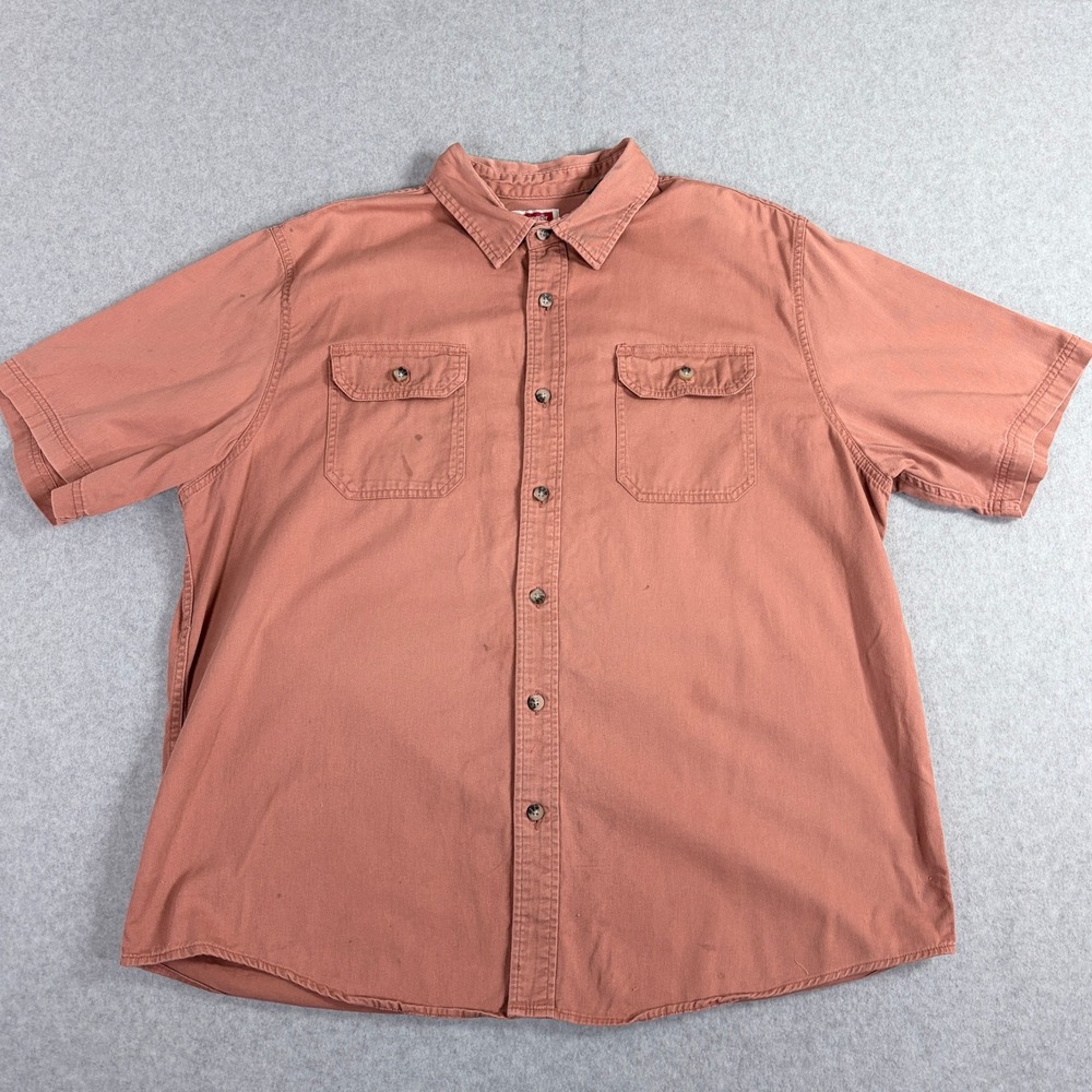 Wrangler Mens XL Short Sleeve Button Down Shirt Salmon Orange Two Pocket